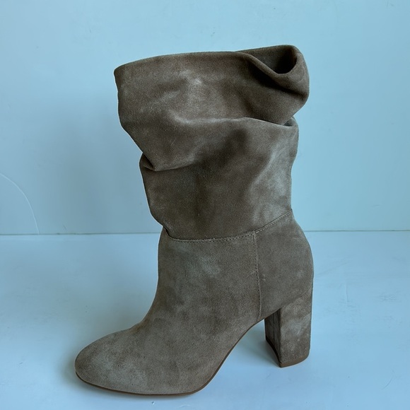 Chinese Laundry tan Kipper Split Suede bootie mid calf high heel boots - Picture 14 of 16